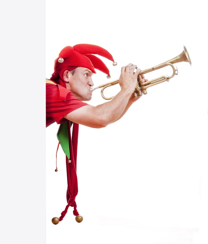 jester blowing trumpet